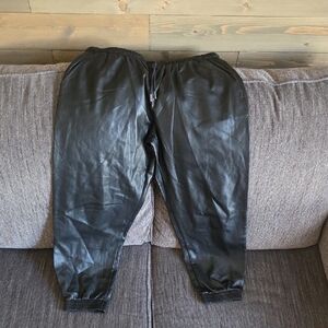 Black Women's Faux Leather Jogger Pants